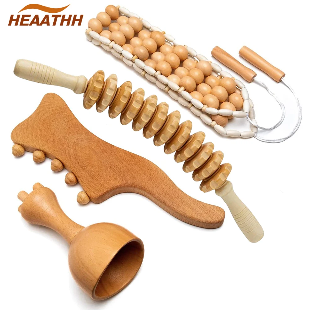 

Wooden Roller Stick, Gua Sha Board, Roller Rope Wood Therapy Massage Tools for Body Shaping, Anti Cellulite, Lymphatic Drainage