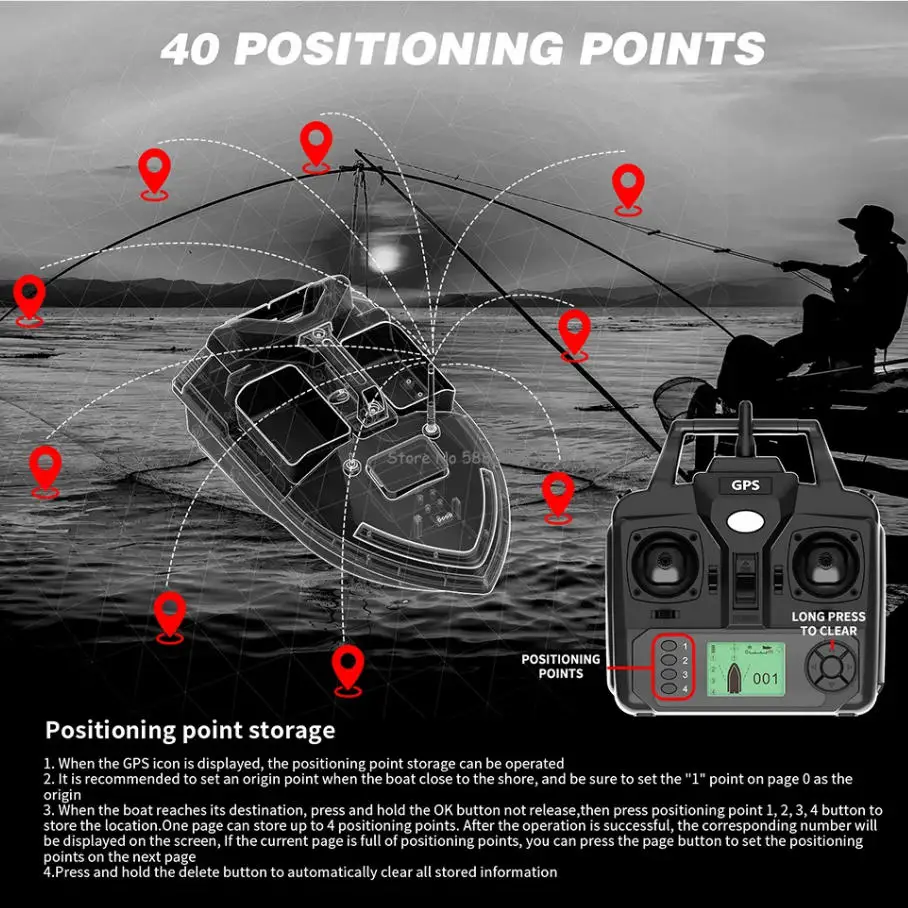 Smart Sonar 40GPS Auto Return 3Hopper RC Fishing Boat 500M Waterproof 2KG GPS Positioning LED Lighting High Speed RC Bait Boat