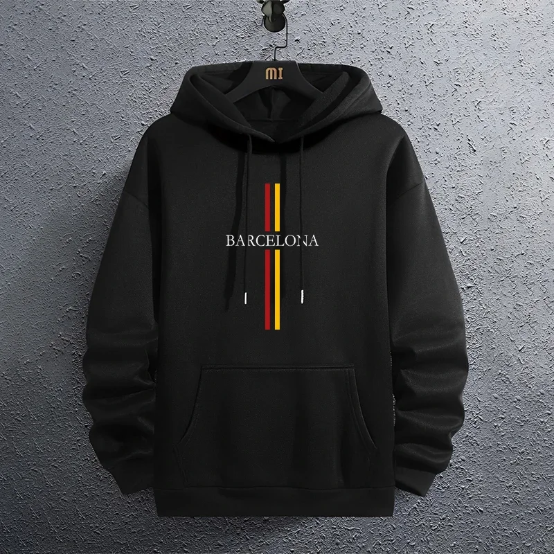 Barcelona venda quente preto moletom com capuz durante toda a temporada diário casual esportes hoodie cidade vibe moda pulôver streetwear com capuz topo
