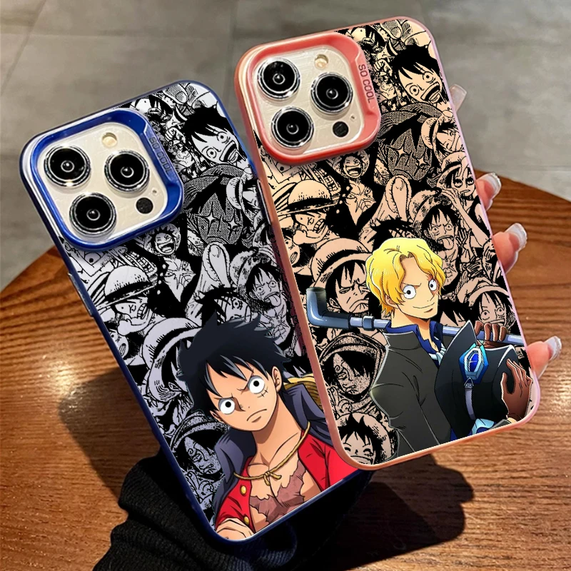 Luxury One Piece Luffy Zoro For Apple iPhone 15 14 13 12 11 XS XR X Pro Max Plus Colorful Silver Cover Phone Case