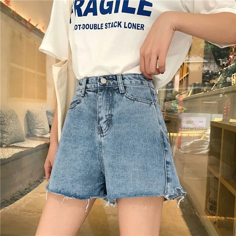 High Waist Wide Leg Short Jeans Women's Summer Fashion Korean Style Student Versatile Retro Hot Pants Casual Luxury Lolita Style