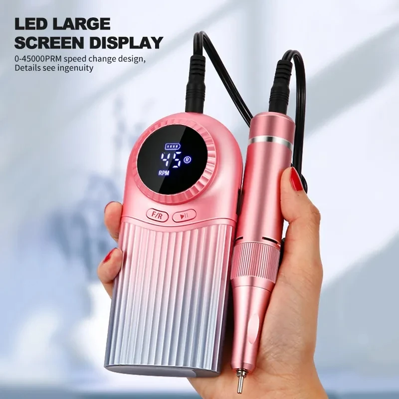 Original 45000RPM Rechargeable Nail Drill Machine with LCD Low Noise Professional Nail Polish Sander Nails Accessories Set