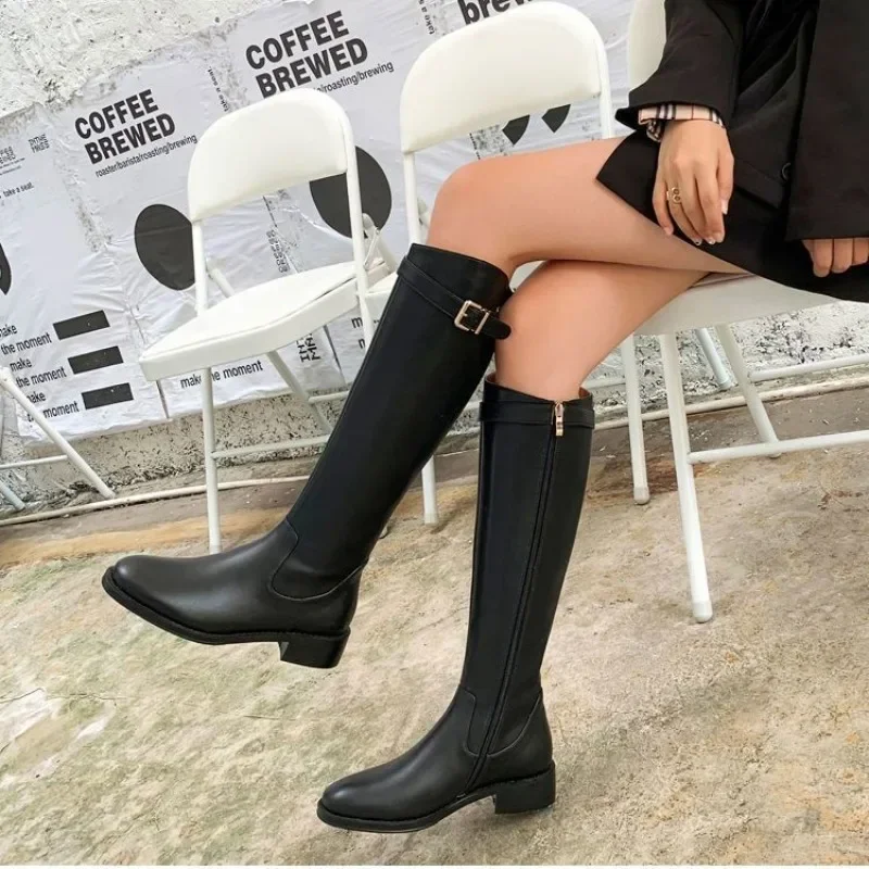 Women's Long Boots Autumn Elegant With Low Heels Ladies Knee High Shaft Shoes Winter 2024 Footwear Sale Waterproof on Promotion