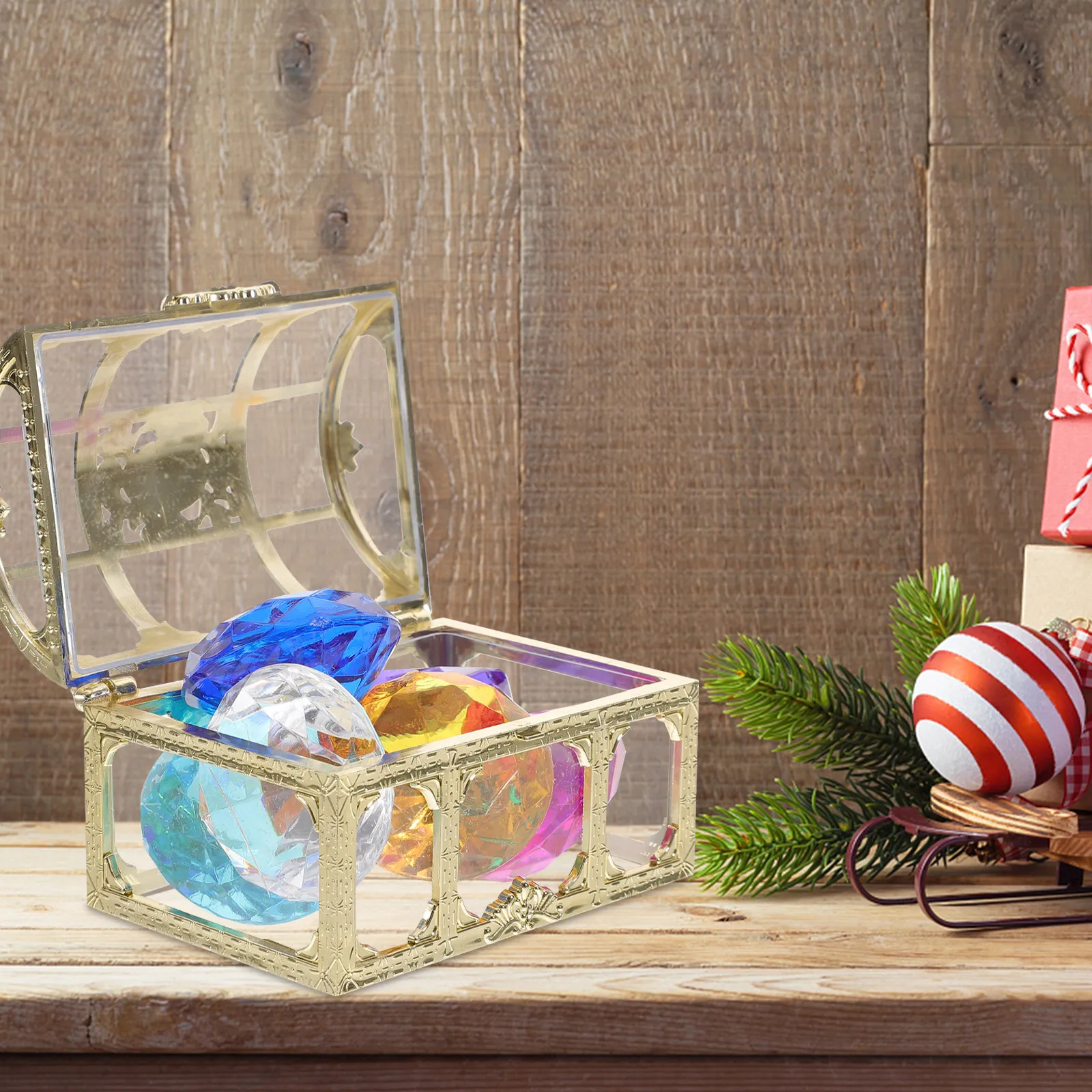 1Set Children Treasure Box Filled with Fade-Resistant Fake Gems for Swimming Diving Games Theme Parties School Prizes