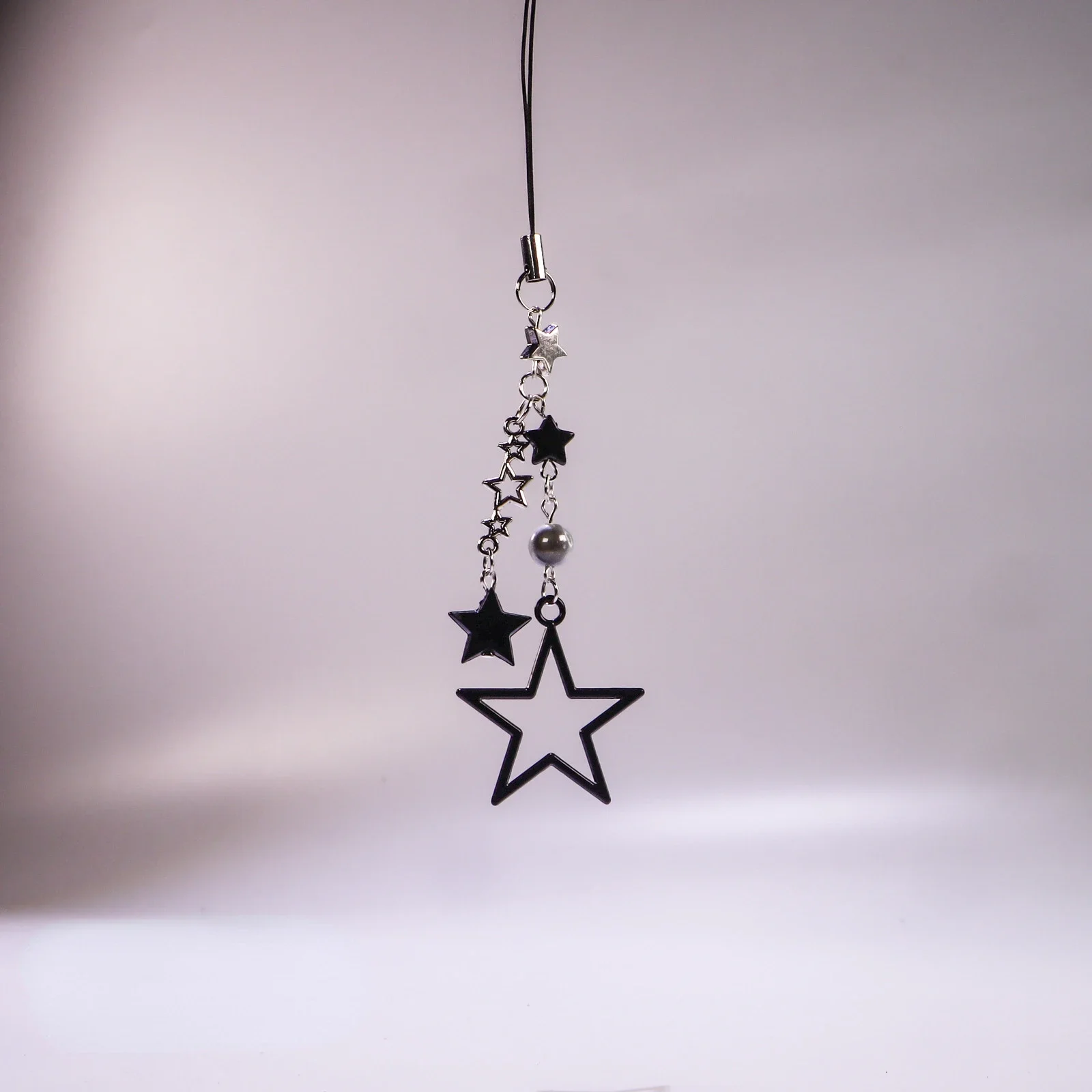 Y2K Style Metal Black Star Pendant Phone Charm Strap Sweet Cool Girl Pendant Cellphone Lanyard Keycord For iPhone Keychain