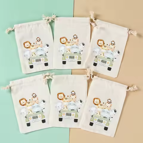 Jungle Animals Candy Bags Wedding Party Safari Birthday Party Decoration Gift Box Jewelry Hessian Sack Pouches Packing Bags