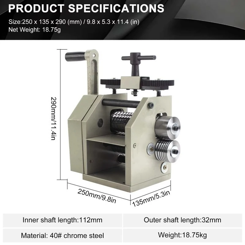 Manual Jewelry Gold Metal Rolling Mill 0.1-8mm Thickness Two-in-One Flat and Half Round Roller Press Machine