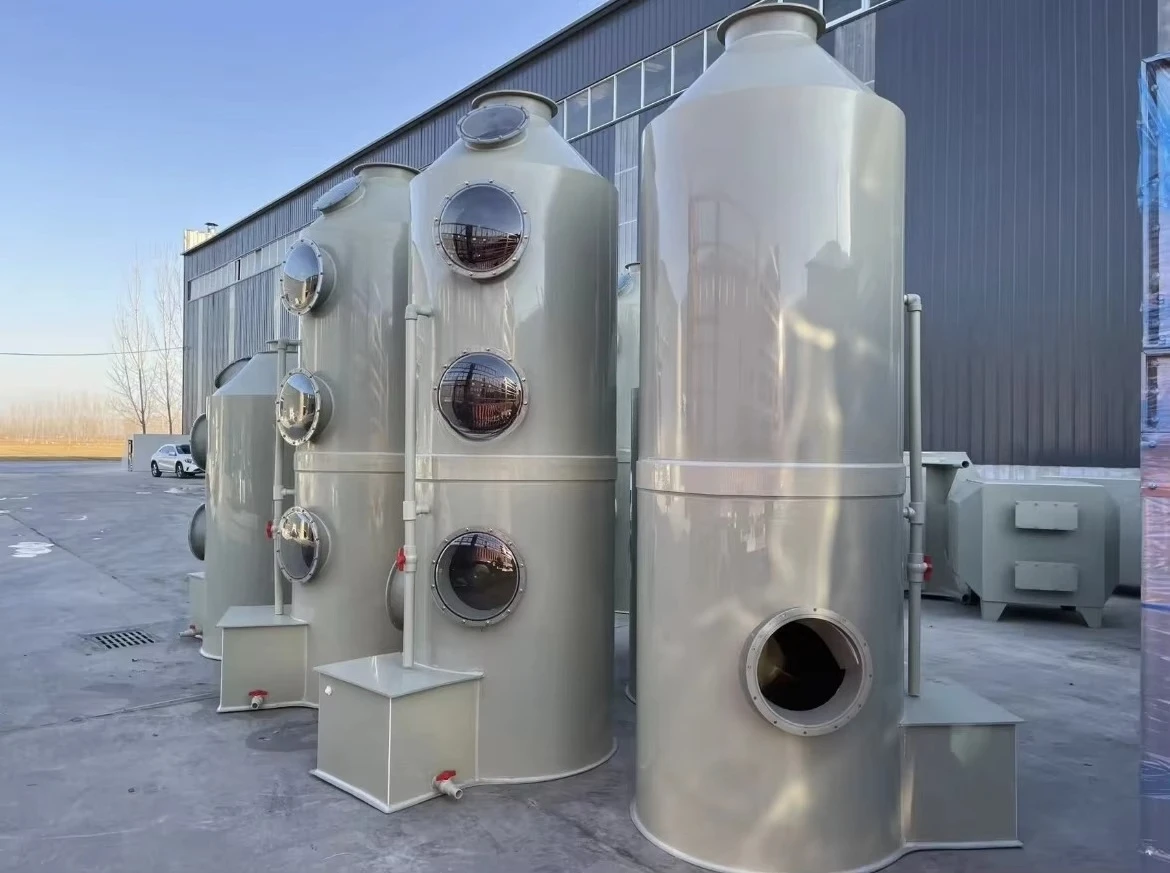 Industrial Cheap New PP Air Scrubber Cyclone Spray Tower Motor Engine 99% Purify Efficiency Gas Disposal Machinery Customized