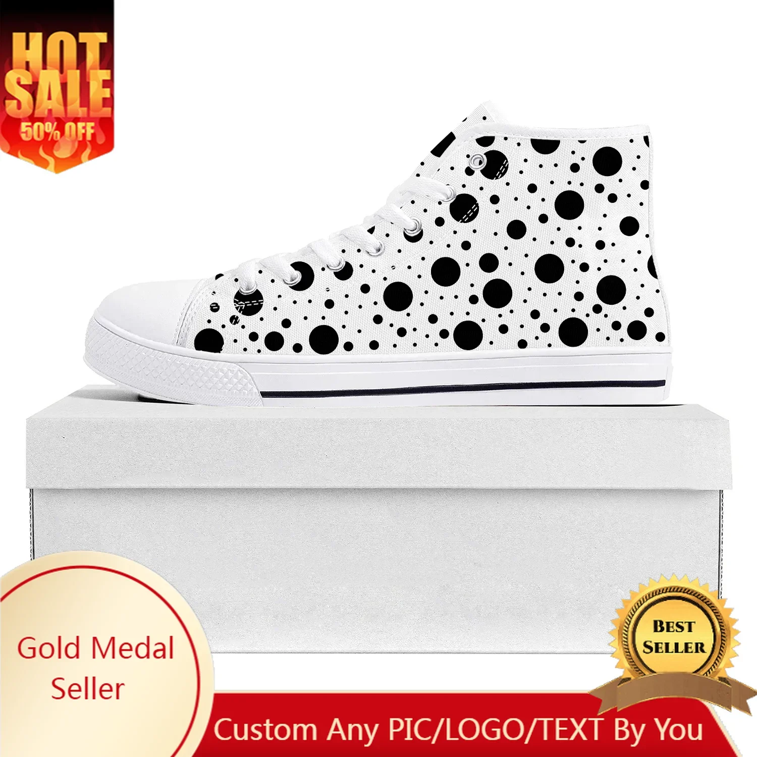 

Polka Dot Pattern Design High Top High Quality Sneakers Mens Womens Teenager Canvas Sneaker Casual Couple Shoes Custom Made Shoe