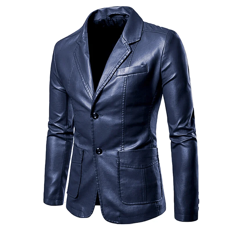 2023 Spring Autumn Fashion New Men\'s Lapel Leather Dress Suit Coat / Male Business Casual Pu Blazers Jacket