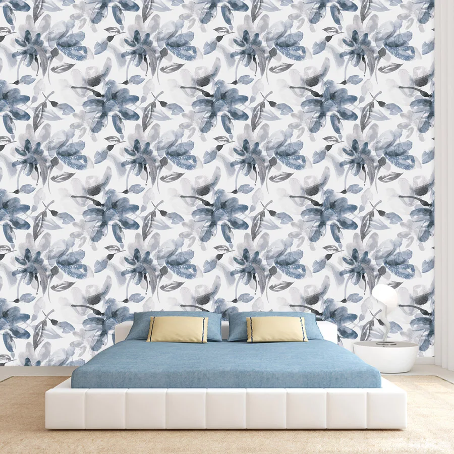 10+ Nature Botanical Retro Blue Floral Leaf Branch,Self Adhesive Optional,Photo Wallpaper Decor for Living Room Walls Renovation