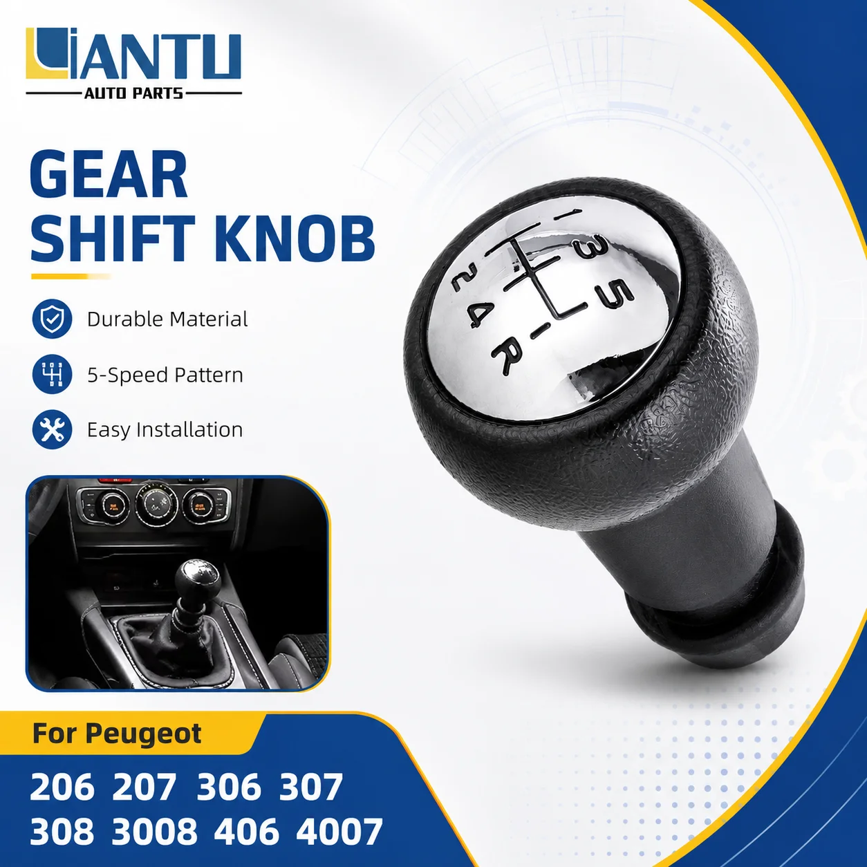 Gear Shift Knob 5 Speed Manual Transmission Shift Lever Knob For Peugeot 206 207 306 307 308 3008 406 4007 Car Interior Parts
