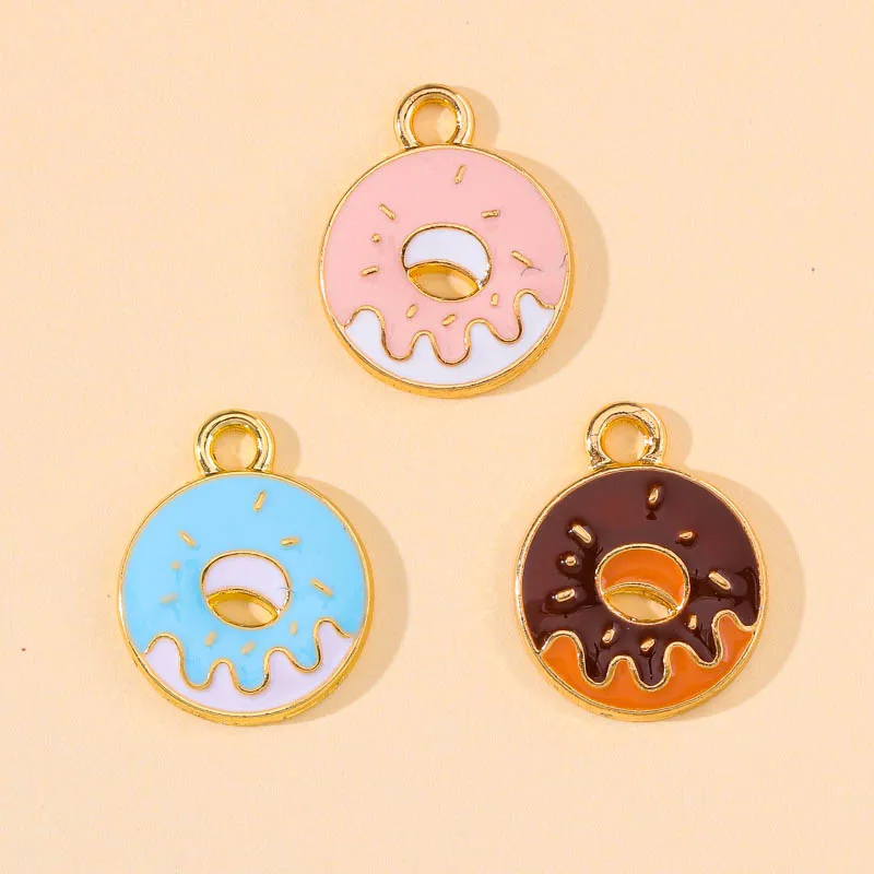 20Pcs 15*18mm Cute Sweet Colorful Donut Enamel Charms Pendant for DIY Jewelry Making Drop Earring Necklace Keychain Accessories