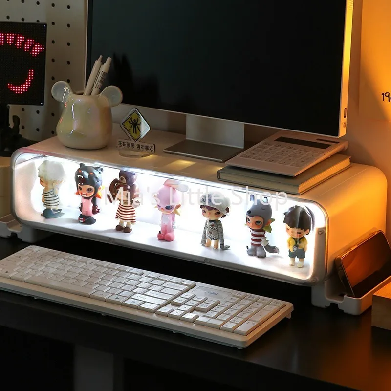 Desktop computer heightening rack with drawers Office desktop display shelf White workstation blind box Storage box