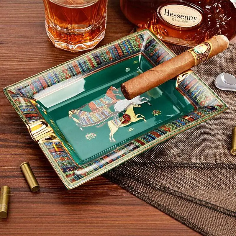 

Large Ceramic Cigar Ashtray Retro Style Horse Pattens Tabacco Ash Tray Holders Luxury Desktop Decors with Gift Box Gifts for Men