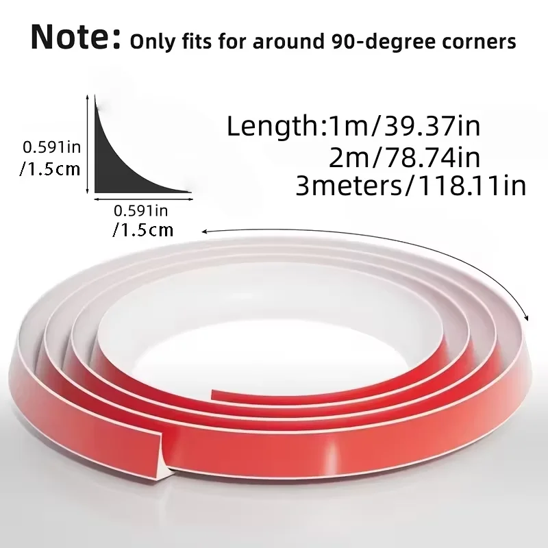 1PC 1/2/3meters Durable Silicone Quarter Round Molding Trim Peel and Stick Caulk Strip Flexible Wall Corner Baseboard Floor Edge