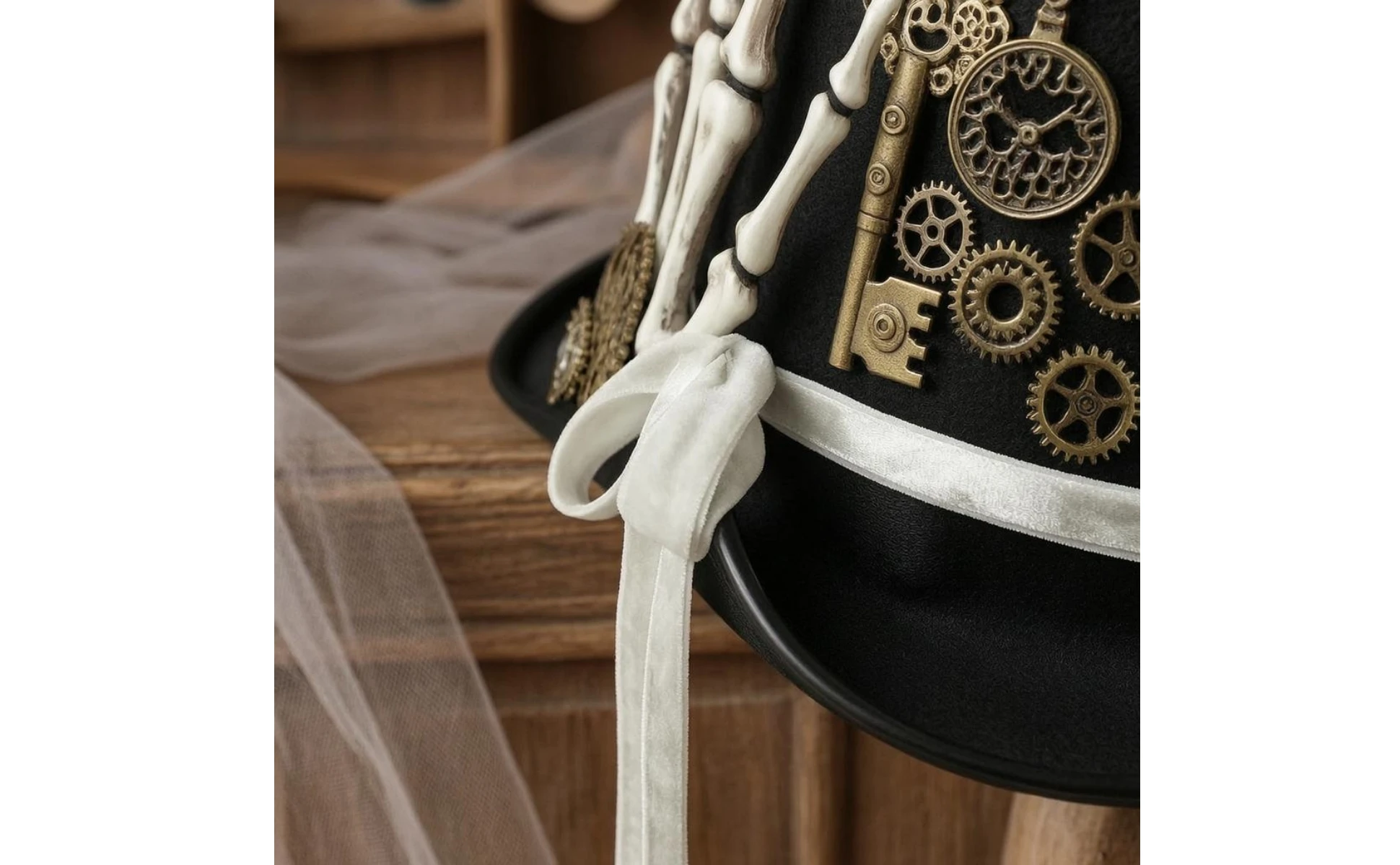 Gothic Steampunk Hat Gear Accents Gothic Top Hat Headwear Tulle Trim Gothic Steampunk Hat Gear Accents Gothic Top Hat Headwear Tulle Trim