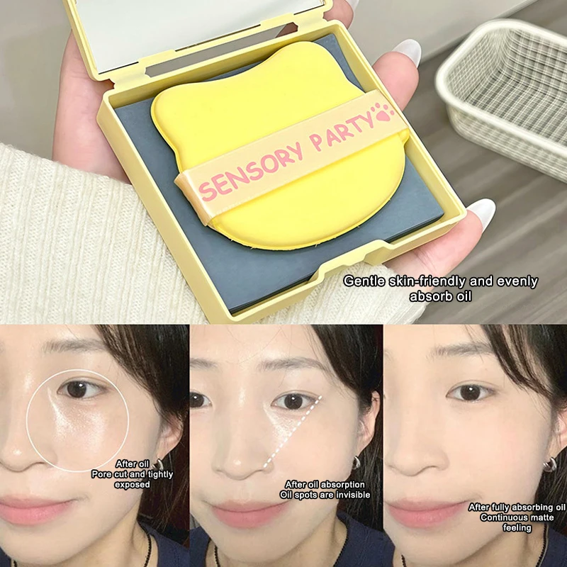 Facial Oil Absorption Paper With Mirror Puff Matte Oil Control Loose Powder Facial Wipes Oil Absorption Facial Clean Beauty