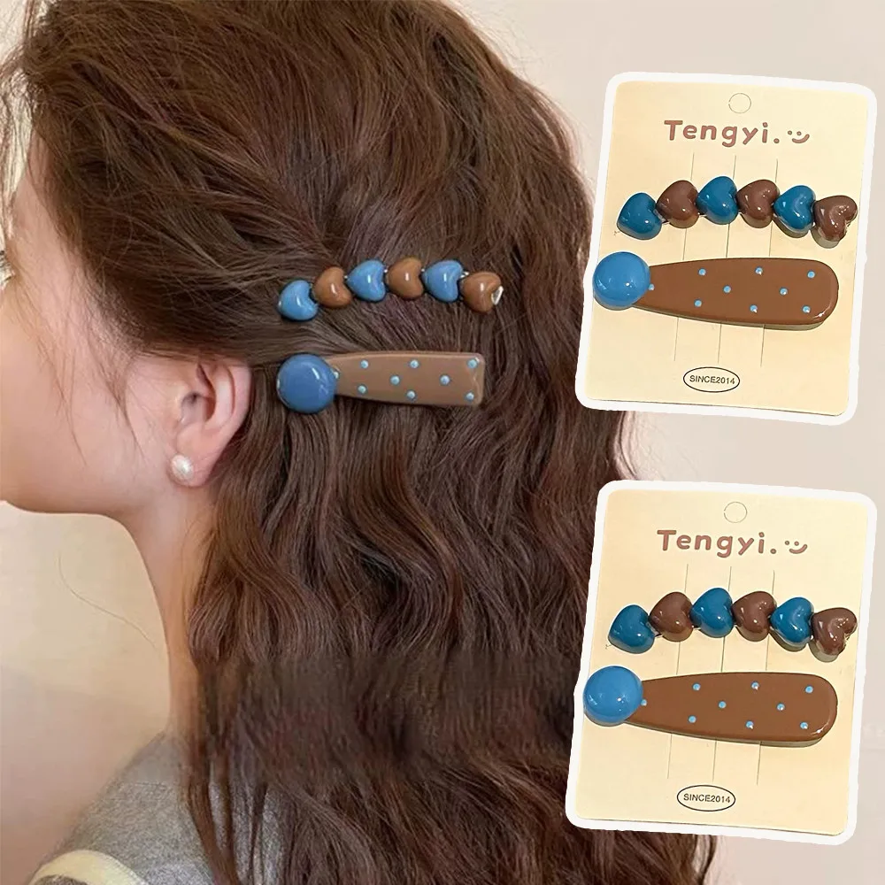 

1 шт., заколки для волос в горошек контрастного цвета, простые заколки для волос в форме утконоса в форме сердца, женские заколки с боковой челкой для девочек