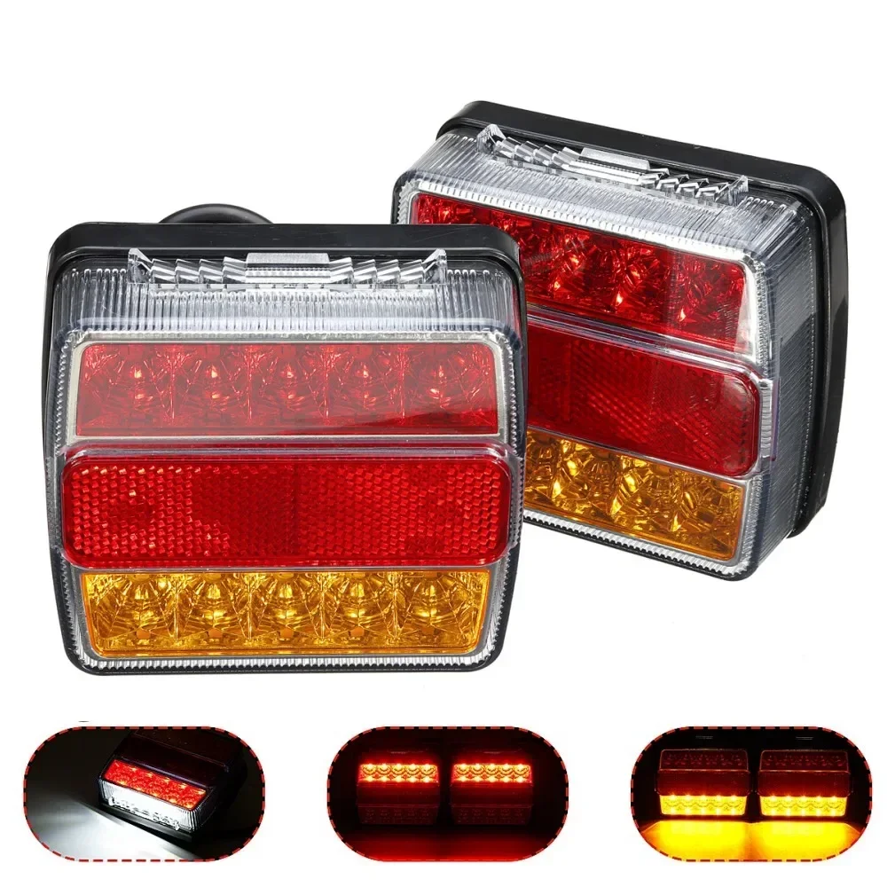 2PCS Square 4 inch 12V Rear 16 LED Tail Light Turn Signal Number Plate Light Waterproof Trailer Bus Caravan Boat Van Bus 4x4