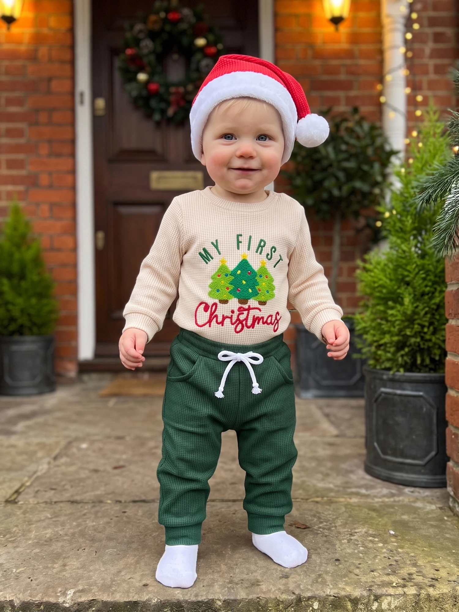 Pants Hat Infant Boys Hat Romper Outfit Boys Christmas Hat Set Romper Jogger Pants Infant Boys Christmas