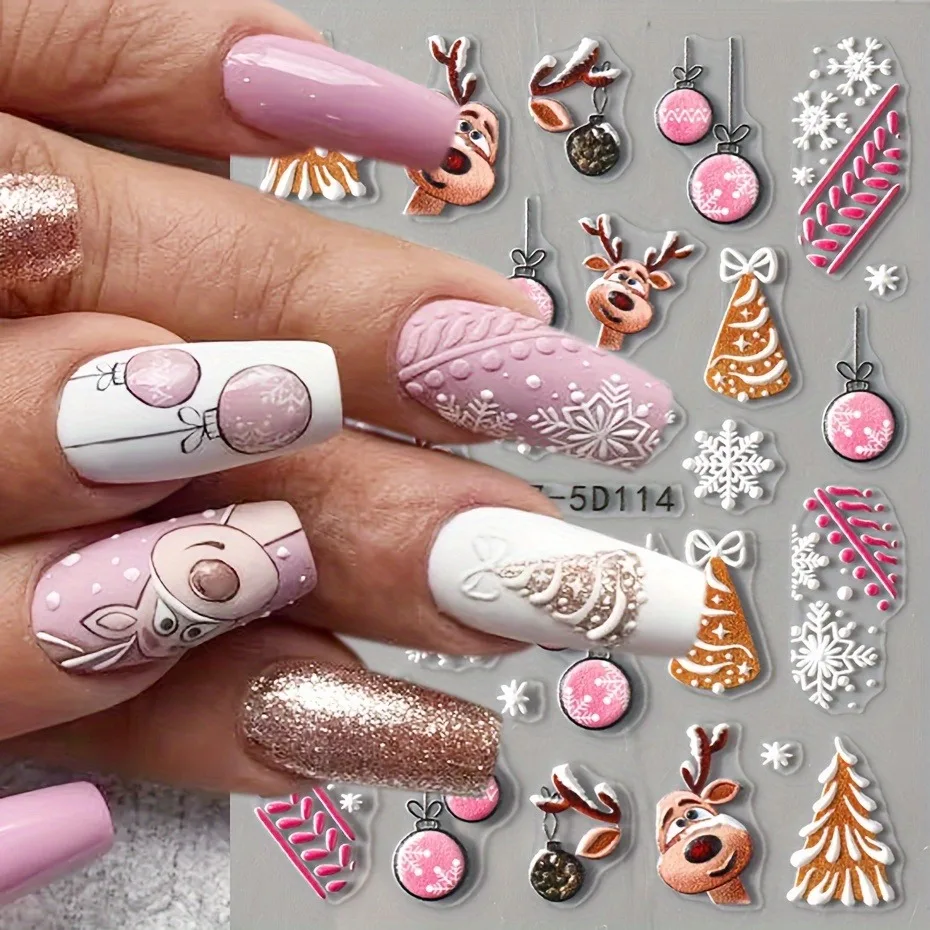 6 Stück Winter-Weihnachtsrelief-Nagelaufkleber, einfach für Nageldekoration, Heimwerken, Geschenke, Partys und Hochzeits-Make-up und Styling
