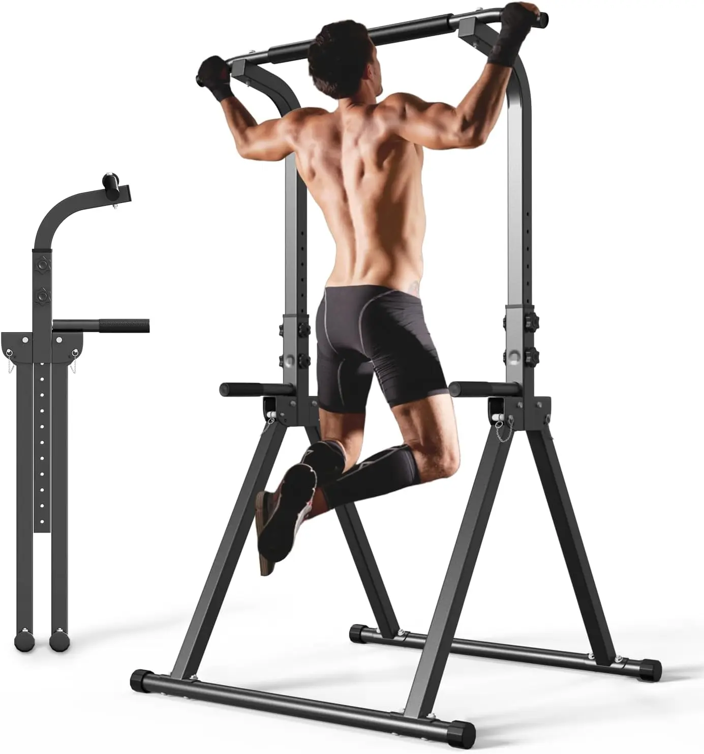 Klappbare Klimmzugstange, Multifunktionale Dip-Station mit Widerstandsbändern, Heimfitness-Krafttrainingsgerät, 350 lbs Tragkraft