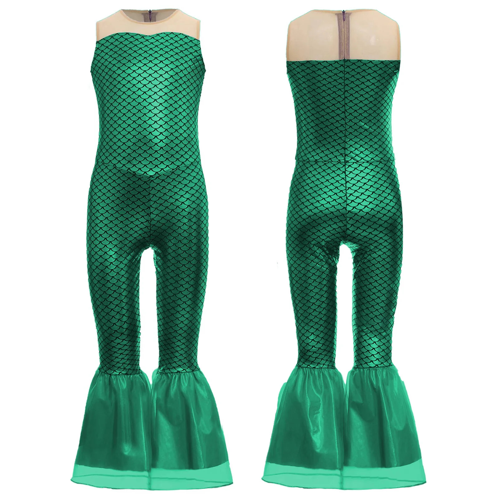 

Halloween Siren Mermaid Cosplay Jumpsuits Fashion Fish Scales Print Flared Pants for Party Holiday Beachwear Mermaid Dress-up