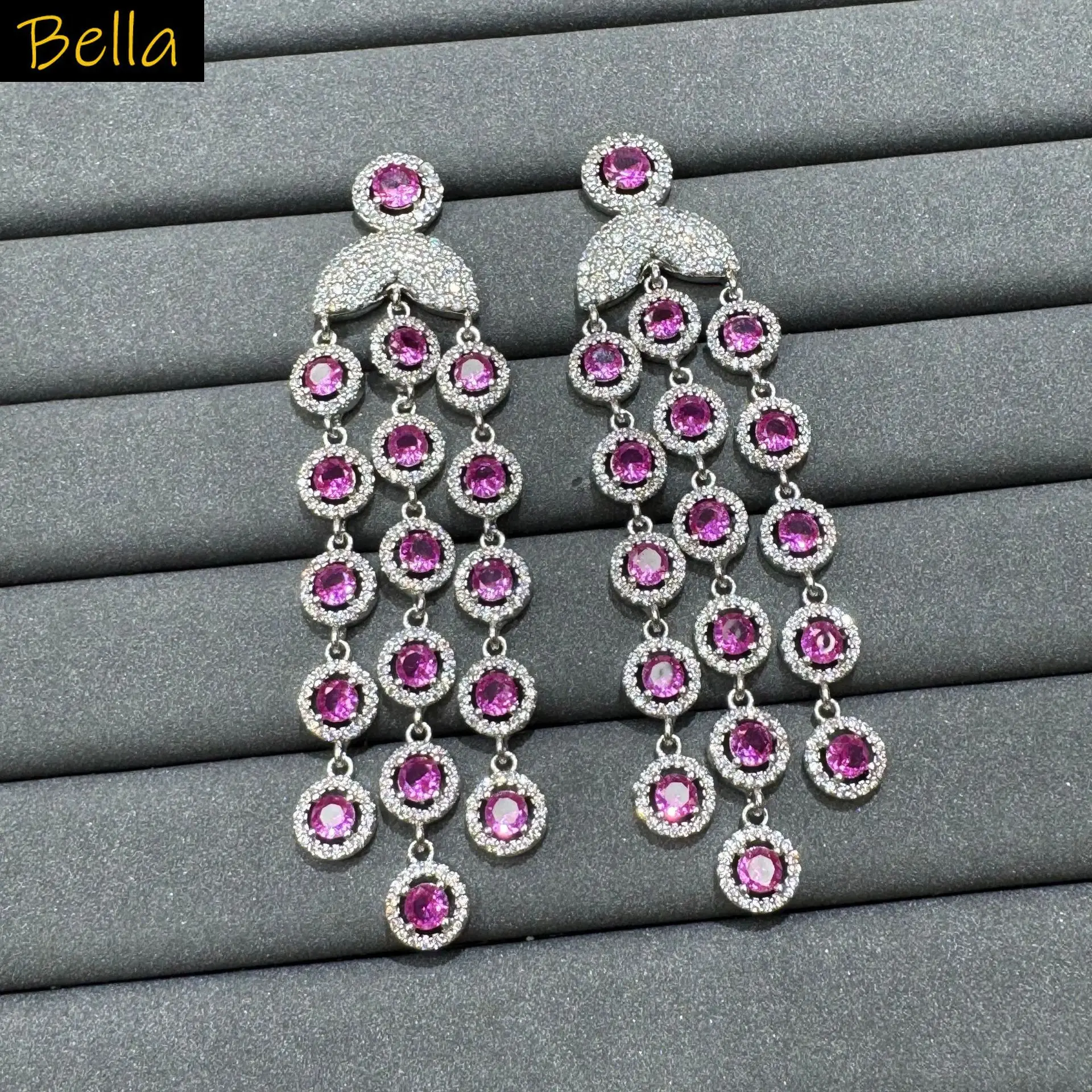 

Multicolor Cubic Zirconia Chandelier Earrings for Women Luxury Tassel Drop Earrings for Wedding Party Gala Events Female Gift