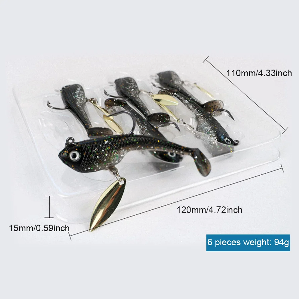 

6 шт., спинная ложка с блестками, мягкие рыболовные приманки, джиг-головка, искусственные приманки, воблеры с Т-образным хвостом, приманка для плавания форели, окуня