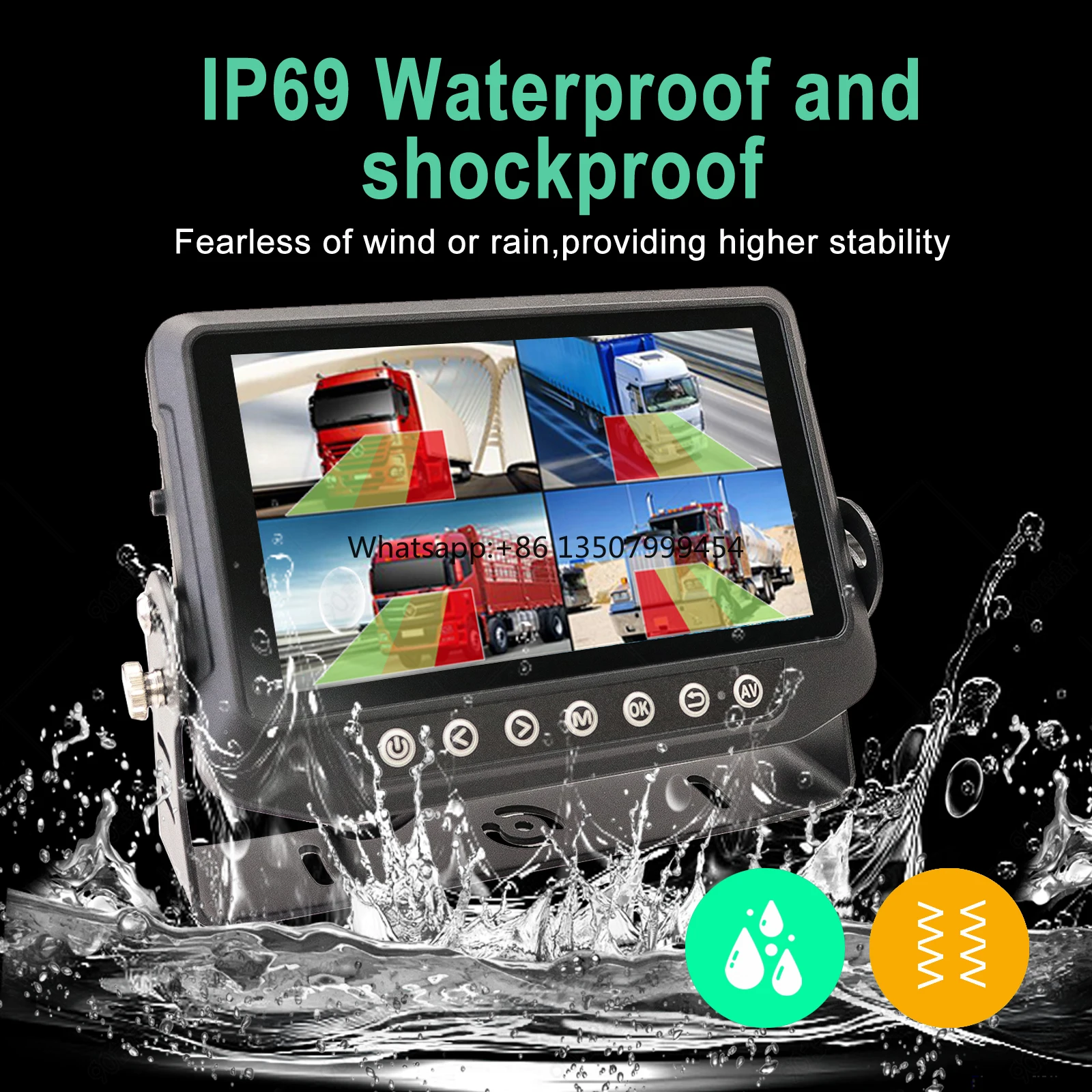 

Waterproof 7 Inch IPS 4CH AI BSD Car Monitor Remote Control Vehicle Pedestrian Detection Warning System DVR Split Quad Truck Bus