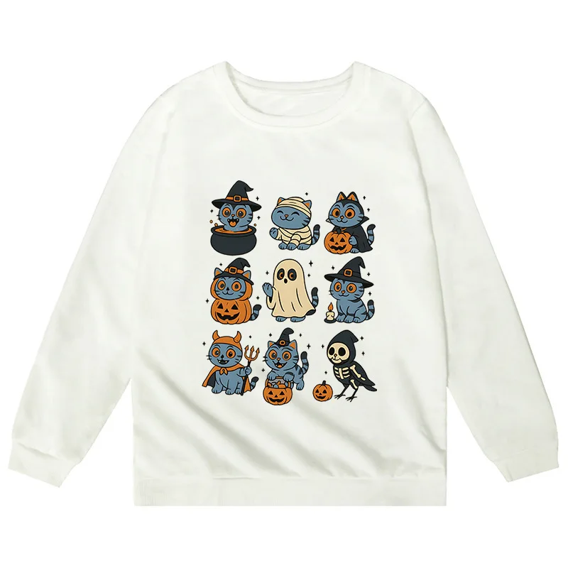 Loween mignon imprimé rond Ne Sweat décontracté ample haut pour enfants doux Sle Long Sve sweat à capuche motif doux