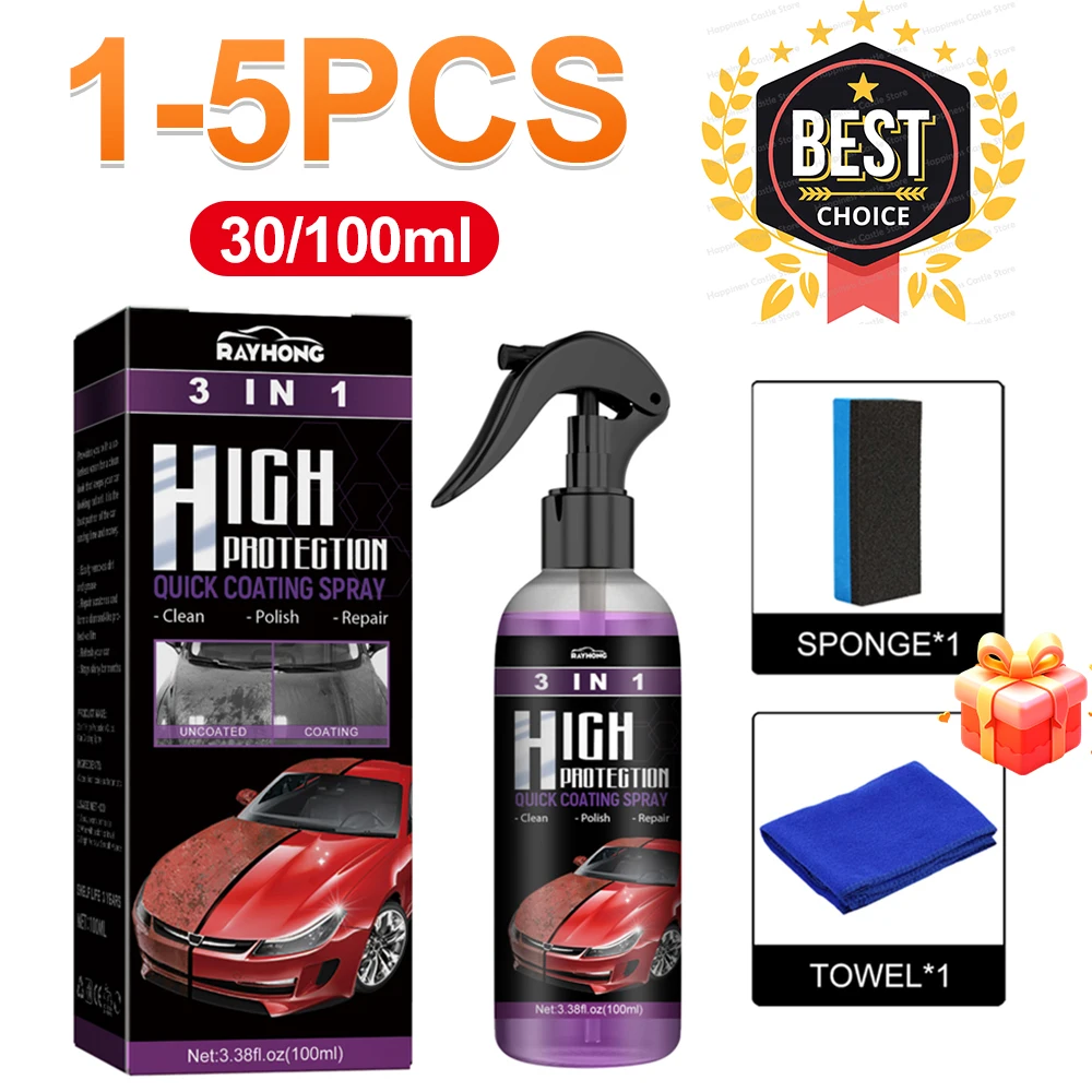 1-5Pcs 3 In 1 Auto Nano Ceramic Coating Spray 30/100ml High Protection Waxing Polishing Tool Fast Coat Polish Sealer Spray Gloss