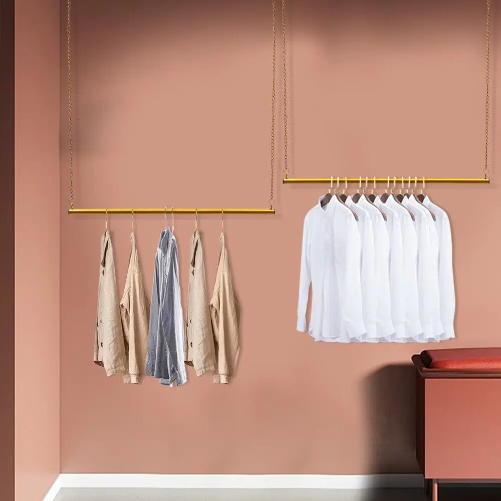 

2-Pack Gold Ceiling-Mounted Clothes Rack | Heavy-Duty 120cm Garment Rail for Hanging Storage & Organization