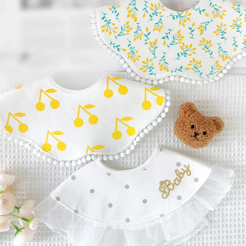 French Sweet Printed Cotton Baby Bib Waterproof Drool Towel 360 Degree Rotatable Baby Clothing Accessory