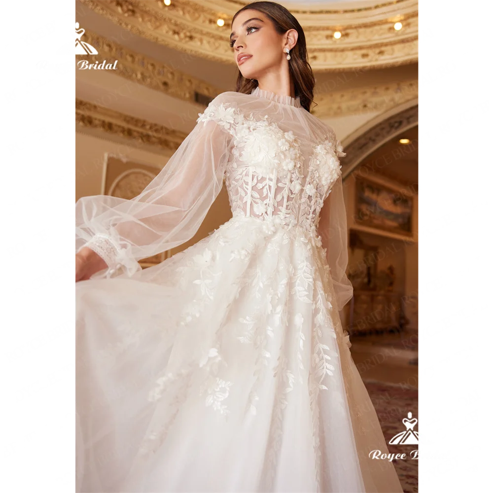 Roycebridal-Robe de mariée en dentelle à col rond, robe de mariée A Line, robe de mariée avec traîne courte, robe de mariée Gfully, 2025