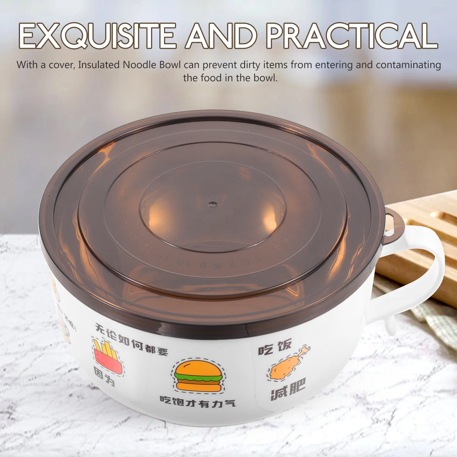 

Cartoon Stainless Steel Insulated Noodle Bowl Handle Lid Sealed Food Box Large Ramen Soup Bowl Insulated Bowls
