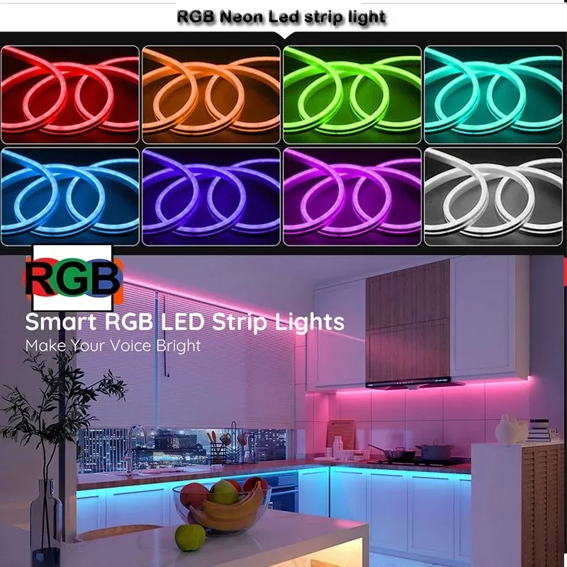 Imagem -02 - Neon Led Strip Lights para Decoração do Quarto Rgb Regulável Cor dos Sonhos Música Fita Atmosfera ao ar Livre Iluminação 15m