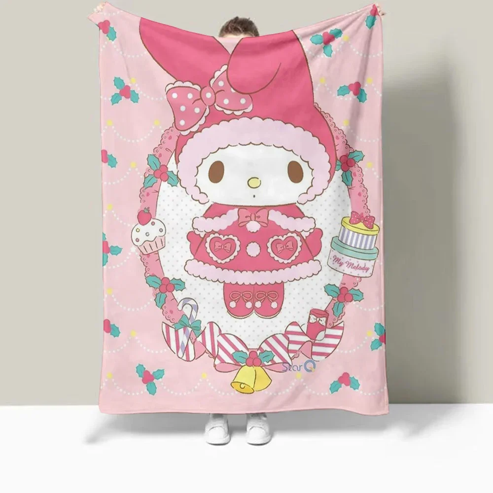 Sanrio Melody Cute Cartoon Print Blanket Oversized Bedding Sofa Soft Travel Warm Flannel Bedroom Blanket Children and Girls Gift