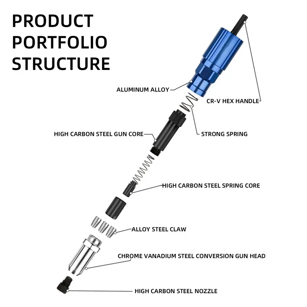 Rebite Elétrico Gun Broca, Ferramenta de Rebite, Adaptador, Ferramenta Sem Fio, Inserir, Puxar Rapidamente, 2.4mm-4.8mm