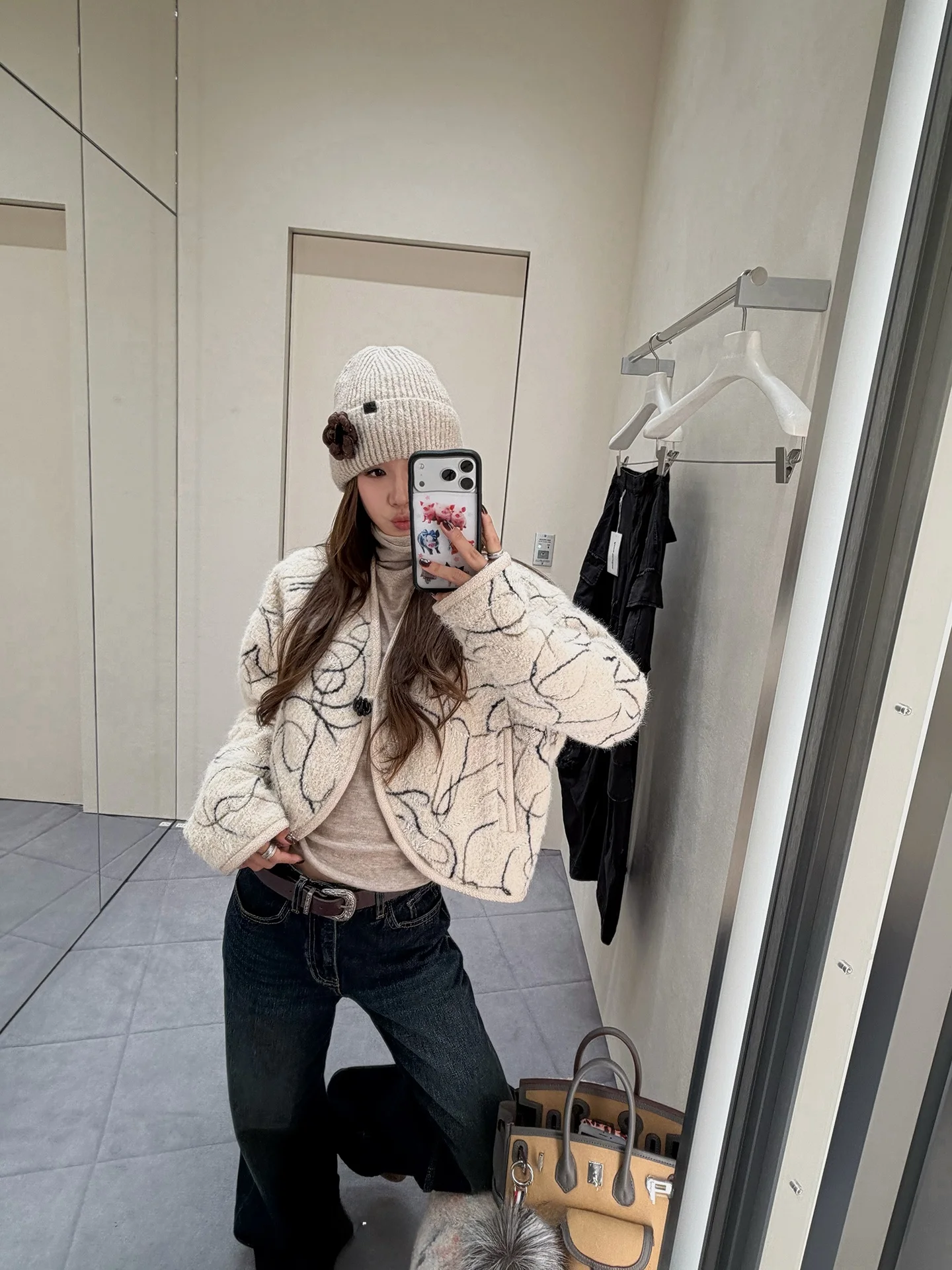 

Obliviate mat Embroidered One-Button Women's Jaet ort Sve Long Coat Ele Personali Winter Outerwear