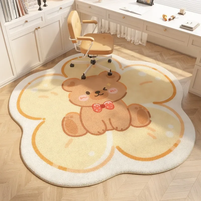 

Cute Brown Bear Carpet Floral Shape Bedroom Decorative Rugs Special-shaped Soft Plush Study Dressing Table Chair Floor Mat Tapis