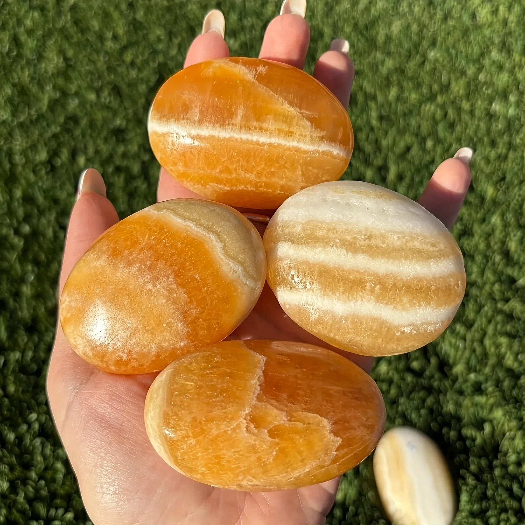 1PC Polished Yellow Limestone Palm Stone - Natural Massage Stone for Essential Oils, Meditation, Yoga, Spa, Bohemian Home Decor