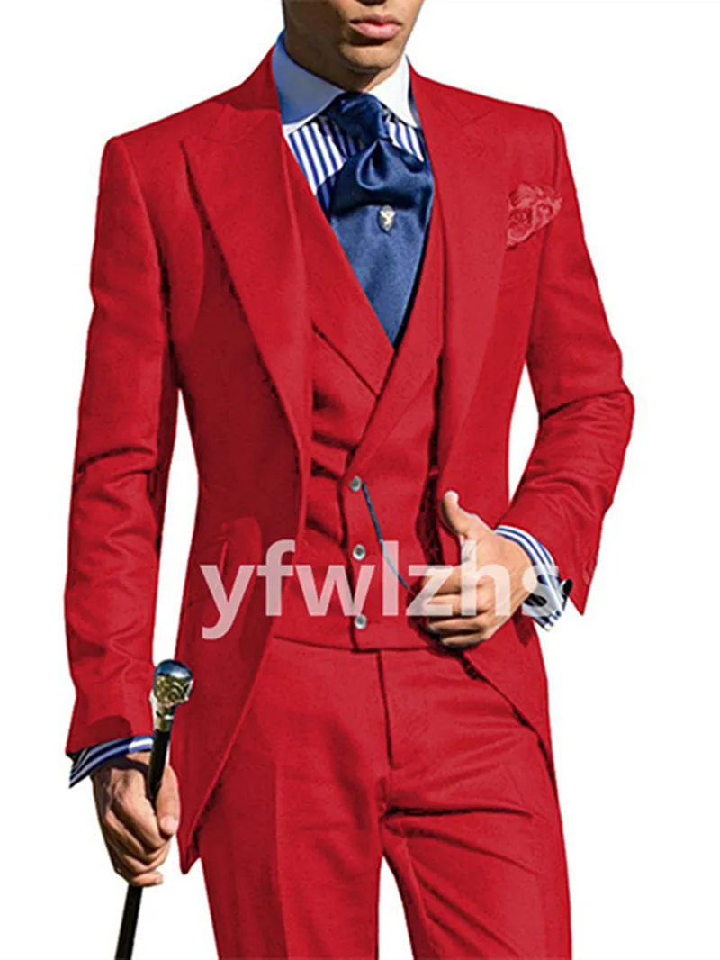 

Customized Men's Suit Peak Lapel Groom Tuxedos Jacket Blazers Halloween Costume Elegant For Luxury Man Suit's For Wedding 51116