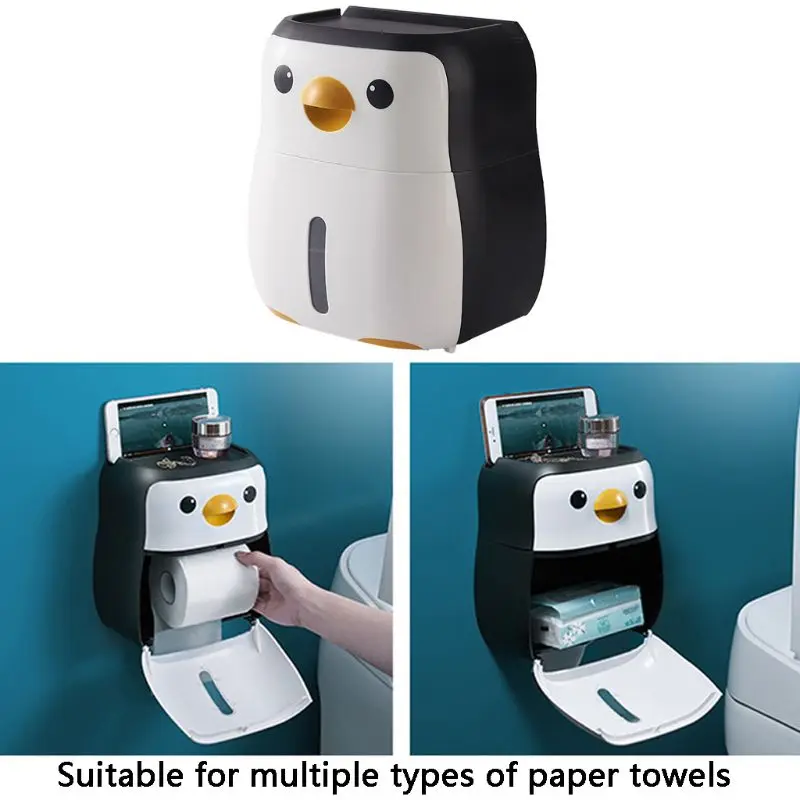 Household Toilet Paper Holder Waterproof Wall-Mounted Bathroom Storage Box With Shelf Plastic Tissue Box for Family