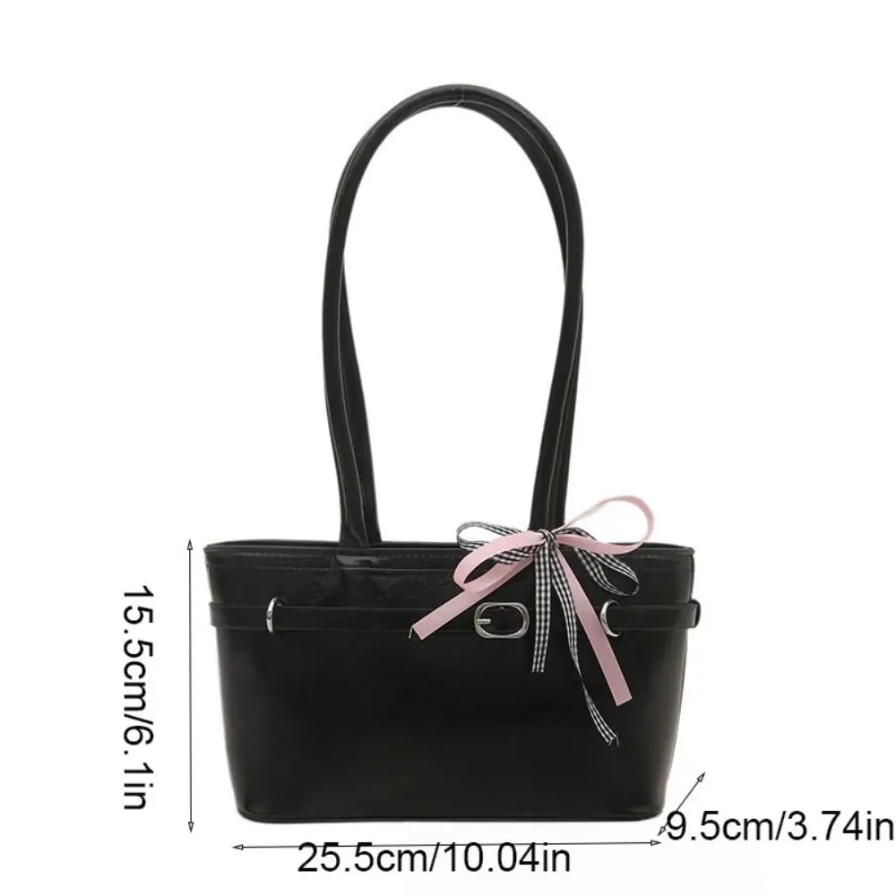 Sweet PU Leather Bow Ribbon Shoulder Bag Korean Style Y2K French Stick Underarm Bag Zipper Leisure Women Handbag Women 5