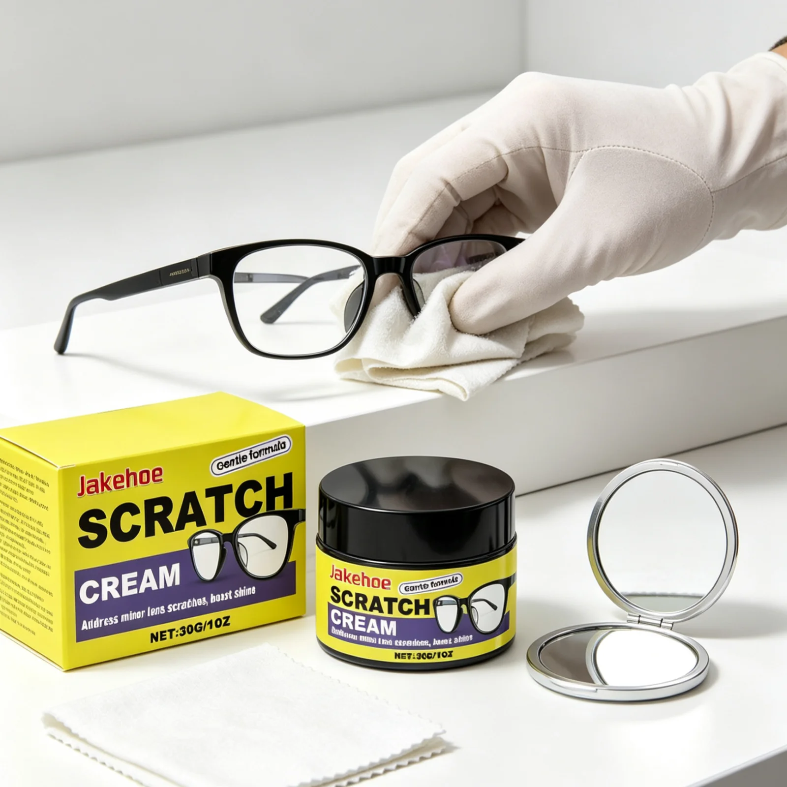 Jakehoe Eyeglass Scratch Remover Fits Most Eyeglass Lenses Boost Shine Clarity Boost Residue Free Lens Scratch Repair Cream 30g