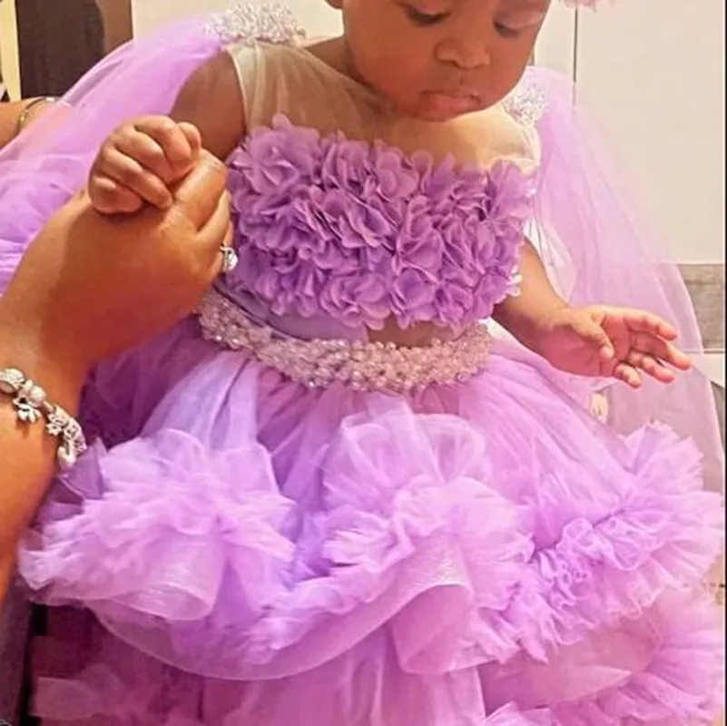 Robe moelleuse pour bébé fille, tenue tutu à col transparent, petite princesse moelleuse, robe d'anniversaire, robe de demoiselle d'honneur, 12m, 24m