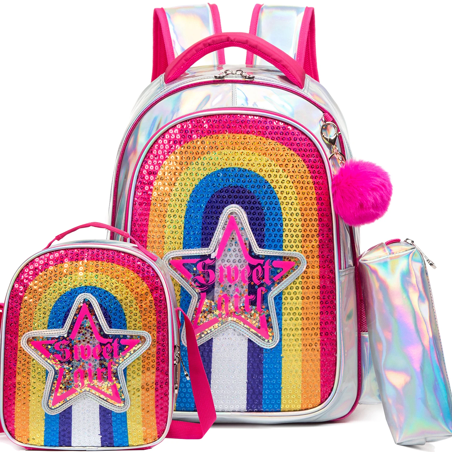 

Школьный рюкзак для девочек, радужный детский рюкзак, милый рюкзак для школы, дорожная сумка для ноутбука с ланч-бокс, пенал