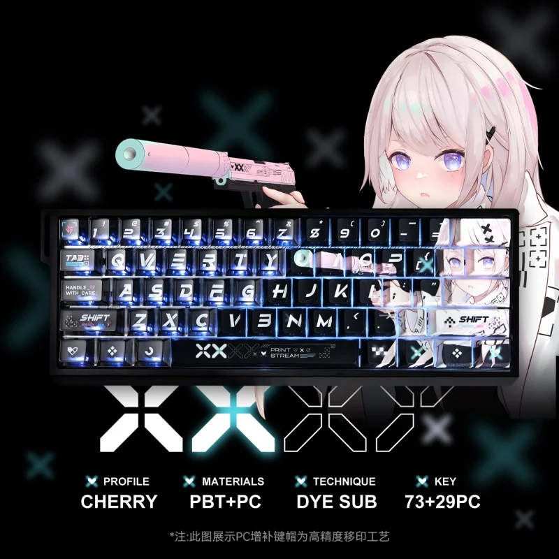 

Cute Printstream Anime Keycaps Mechanical Keyboard Cherry Profile Side-Carved Translucent Cartoon Custom Keycap For 60/65/67/68